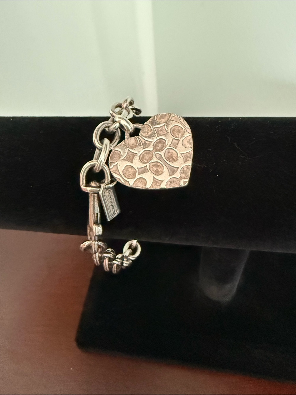 Coach Sterling Silver Heart Charm Bracelet